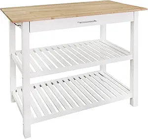 Casual Home Kitchen Island with Solid American Hardwood Top, Natural/White, 40" W (373-91)
