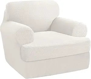 PrinceDeco 2 Pieces Armchair Slipcover Stretch Couch Covers for T Cushion Chair Slipcovers Soft Arm Chiar Cover Furniture Covers with 1 Individual T Shape Seat Covers Width Up to 40", Porcelain