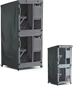 Outdoor Cat House Cover,Large Catio Cat Enclosures Dust Protection Cover, 600D Heavy Duty Rain Sheet with Visible Window, 100% Waterproof, 32" L x 32" W x 71" H,Gray