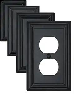 Switch Plates Outlet Covers, 4-Pack Metal Wall Plates, Black Finish