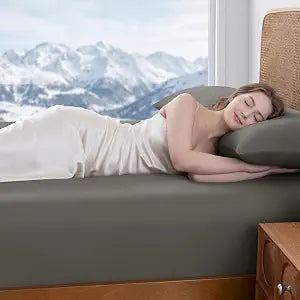 PHF Cooling Fitted Sheet Set Queen Size for Hot Sleepers, Q-Max > 0.4, Silky Soft & Breathable, Ideal for Night Sweats & Summer, 1 Fitted Sheet & 2 Pillowcases, Fits Up to 16", Charcoal Grey