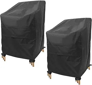 Stackable Chair Covers Outdoor Waterproof - 2 Pack Patio Chair Covers (28W x 36D x 47H inches, Black) Patio Furniture Covers with nonfading fabric fits for 4-6 Stacking Chairs