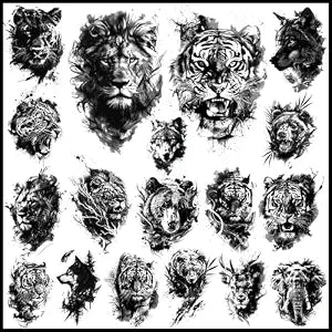 CHARLENT 18 Pcs Black Wild Animal Temporary Tattoos for Men Adults