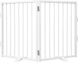 Snagle Paw Full Metal Freestanding Dog Gate,Indoor Pet Gate with Floor Protect Support Feet, 40x32 Inches Foldable Dog Fence for Stairs, Hallways and Doorways (32'' H 2 Panel, White