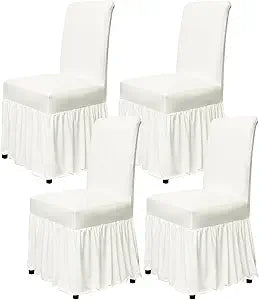 molasofa Chair Covers for Dining Room Set of 4 Stretch Chair Slipcovers with Skirt for Kitchen Seat Protectors Wedding Banquet Decor Kids Pets Spandex Fabric Washable (4pcs, Cream)