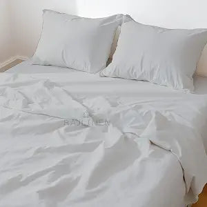 Rajlinen King/California King Waterbed Sheets Set, Cotton, Fits Up to 16 Inch Deep Pockets, Attached Fitted and Flat Sheets, 4 Piece, Soft, Cooling, Light Grey Solid