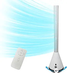 Bladeless Tower Fan with Remote, 80┬░ Oscillating Air Circulator Fan, 9 Speeds, 8H Timer, Floor Fan for Home Bedroom, Kitchen, Living Room, Office