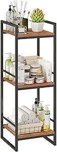 BYFU 3 Tier Bathroom Storage Open Shelf, Freestanding Metal Corner Storage Rack Shelving Unit for Bathroom Kitchen Living Room Hallway, Rustic Brown