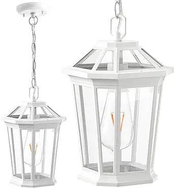 VIANIS White Outdoor Pendant Lights, Modern Hanging Outside Lights Lantern, Aluminum Porch Lights Outdoor Ceiling, Outside Chandelier for Porch with Clear Glass for House, Doorway