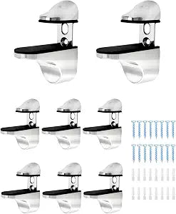 QWORK Adjustable Zinc Alloy Glass Shelf Brackets 8 Pack  Stable Support for Bathroom, Kitchen & Display Shelving
