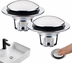 Pop Up Bathroom Sink Drain Stopper Hair Catcher - Chrome 2 Pack