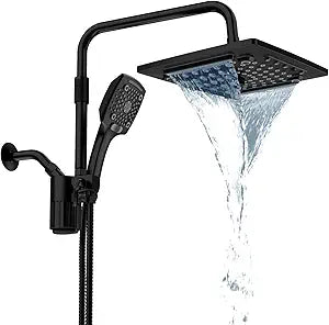 ELLO&ALLO Filtered Rain Shower Head with Handheld Spray, Rainfall Shower Head Combo with 59" Hose, Dual Showerhead Set with Adjustable Shower Extension Arm, Matte Black