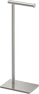 Gatco 1431SN Bathroom Toilet Paper Holder Stand, Freestanding Tissue Roll Holder, Weighted Base, Satin Nickel, 22.25 Inch, Modern Rectangle Base
