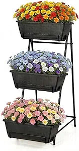 3 Tier Vertical Garden Planter Small Raised Garden Bed Freestanding Plastic Raised Planter Boxes Herb Planter Stand with Removable Tray for Indoor Outdoor Herbs Flowers Vegetables Plants Grey