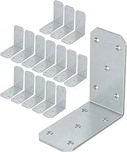 Heavy Duty L Brackets 16-Pack, 5x5x2.5 Inch 300lb Capacity Durable Steel Corner Braces, 90 Degree Angle Brackets for Wood, Shelves, Pergola, Deck, Fence, Furniture (Galvanized-16PCS)