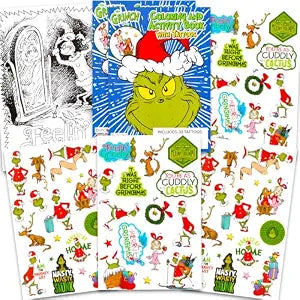 50+ Grinch Temporary Tattoos for Kids Coloring Book Party Favors Bundle