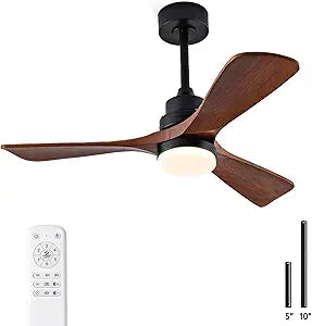 42 Inch Wood Ceiling Fans with Lights and Remote,Outdoor Ceiling Fan for Patios with Dimmable Led Light,Walnut 3 Blades,Memory Modern Fan for Living Room,Office,Indoor