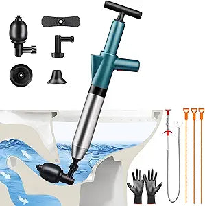 Toilet Plunger Drain Clog Remover: High Pressure Air Drainage Blaster Gun Clog Remover Tool- Stainless Steel Air Plunger for Bathroom, Sink, Floor, Kitchen Clogged