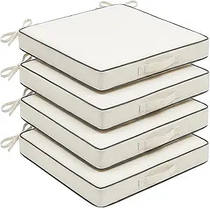 4 Pack Square Outdoor Seat Cushions - Heavy Duty Foam Patio Chair Pads for Lawn, Garden, Camping - All Weather Furniture Covers (Cream, 19 INCH  19 INCH)
