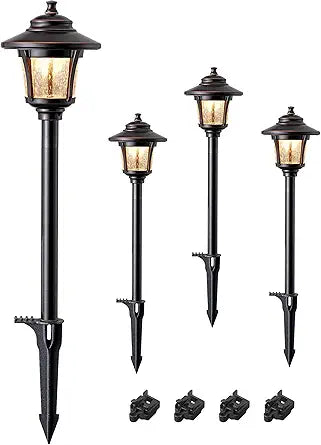 EDISHINE Low Voltage Landscape Lighting, 12V 3W 120LM 3000K Seed Glass Outdoor Landscape Path Lights with Connectors, ORB Waterproof Electric LED Pathway Light Wired for Walkway Garden Yard, 4 Pack