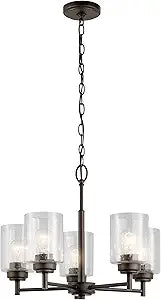 Kichler Winslow 19.75" Chandelier in Olde Bronze, 5-Light Chandelier for Dining Room, Living Room, or Bedroom, Clear Seeded Glass, (19.75" W x 16" H), 44030OZ