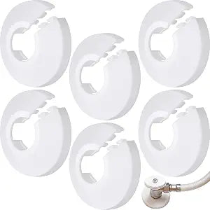 6pcs Escutcheon Plate, 16mm ID Plastic Plumbing Cover Plates, Split Flange Pipe Cover for Bathroom Kitchen Toilet Water Line Radiator Faucet - White