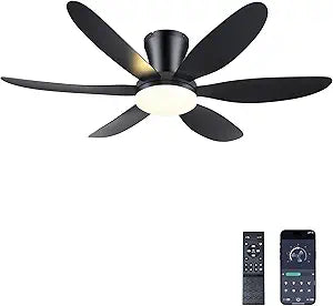 GJeg Ceiling Fans with Lights,42" Low Profile Ceiling Fan with Light and Remote Control,Flush Mount, Reversible, Dimmable, Noiseless, Black Ceiling Fan for Bedroom