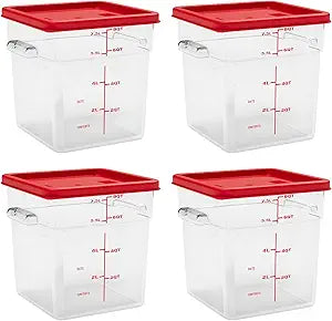 8 Quart Set of 4 Food Storage Containers Commercial Clear Square Food Storage Containers with Lids and Handles(BPA FREE)