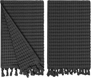 GILDEN TREE Decorative Waffle Hand Towels for Bathroom, 20x35 Large, Quick Drying Fingertip Towel, 2 Pack, Modern Style (Faded Black)