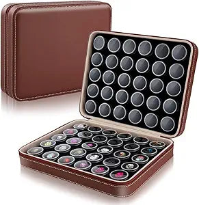 BENECREAT 10x8x2.7inch Leather Jewelry Storage Box Set, 60Pcs Plastic Round Boxes with Black Foam Padding Multi-Compartment Organizer for Gemstones, Diamonds & Nail Art Accessories