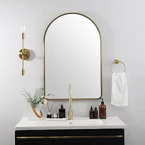 ANDY STAR Brass Mirror, 20x30 Gold Arched Mirror, Brass Bathroom Mirrors for Wall in SUS304-Anti-Rust, Seamless Tube Metal Frame, Wall-Mounted Vertical 1 Deep
