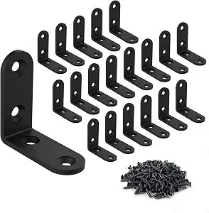 20 Pcs L Corner Brackets 2x2 Inch Black Heavy Duty L Bracket for Joint Right Angle Shelf Support Corner Braces for Shelves, Wood Furniture, Cabinet with Screws (20 Pack)