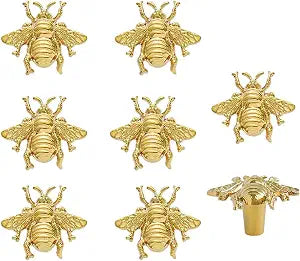 8 pcs Bee Shape Cabinet Knob,Golden Cupboard Handles for Dresser Drawer Wardrobe Bathroom Furniture Door Decorative Pulls,with Screw (Golden)