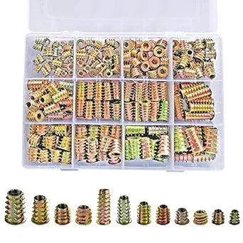 265Pcs M4-M10 Zinc Alloy Screw Nut Inserts 12 Sizes for Wood Furniture