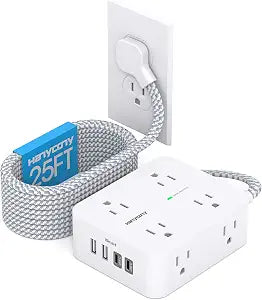 25 Ft Extension Cord with Multiple Outlets, Surge Protector Power Strip