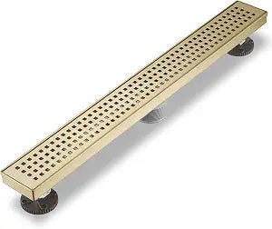 Sharp-tec 28 inch Linear Shower Drain, Gold Rectangular Floor Drain, V-Shape Design Drain Channel, 304 Stainless Steel, cUPC Certificated for Bathroom Shower Room (Drain Base is Not Included)