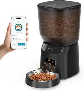 Automatic Cat Feeder WiFi, 5L Pet Feeder with App Control, 10 Meals Daily, 20 Portion Sizes, Timed Automatic Cat Food Dispenser, Stainless Steel Bowl, Dual Power Supply, Dry Food Feeder for Cats