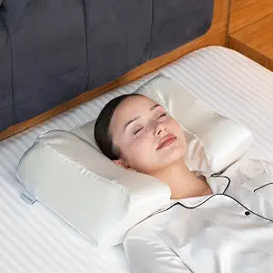 Satin Back Sleeper Pillow with Neck Support, Wrinkle Prevention, Memory Foam Positioner. Comfortable Night Sleeping. (Satin White)