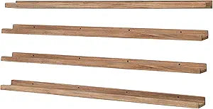 Long Floating Shelves for Wall 47 Inch,Real Wood Picture Ledge Shelf with Lip Set of 4,Photo Frame Storage Display for Living Room Nursery Room Bedroom Bathroom Kitchen Decor(Carbonized Black)