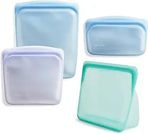 Stasher Silicone Reusable Storage Bags, 4-Pack, Reusable Freezer Bags, Microwave, Dishwasher, Oven Safe, Sous Vide, Premium Lunch Containers, Eco Friendly, Food Storage Bags, Snack Bags, Multicolor | Reusable Food Bag