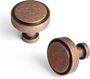 Goo-Ki 6 Pack Drawer Knobs Antique Copper Solid Cabinet Knobs Zinc Alloy Kitchen Hardware - Vintage Copper Single Screw/Hole Bar Cabinet Pulls Dresser Handles