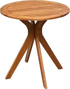 Eucalyptus Wood Round Table, Outdoor Patio Coffee Table, 27.5" x 27.5" x 30", Brown