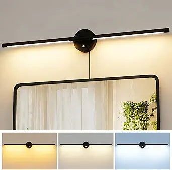 31inch Plug in Bathroom Vanity Light, 6000K Black Wireless Vanity Lights with Remote Control, Black Bar Mirror Light for Bathroom Mirror Cabinets Bedroom