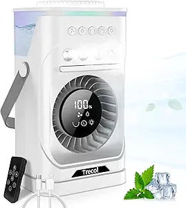 Portable Air Conditioner Fan, 10000 mAh Rechargeable Desk Fan, 900ML Misting Fan with 3 Spray Levels, 120┬░ Rotation, 10 Wind Speeds & 7-Color Light Personal Cooling Fan for Home, Office, Camping