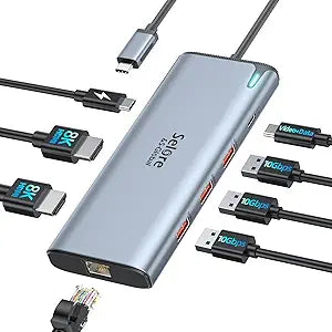 Docking Station USB C Video,8K Laptop Docking Station Dual Monitor 8K@60Hz 2*HDMI,USB-C Hub with USBC Video Output,4 * 10Gbps USB Port,Ethernet,100W PD for Portable Monitor,MacBook Pro/Air,Dell,HP