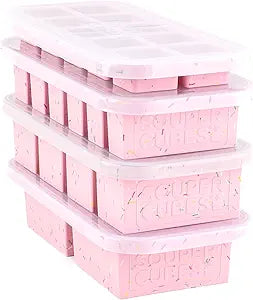Souper Cubes Silicone Freezer Molds Gift Set with 2 Tbsp, 1/2, 1, and 2 Cup Silicone Freezer Trays With Lids - Meal Prep and Kitchen Essentials Bundle - Cotton Candy