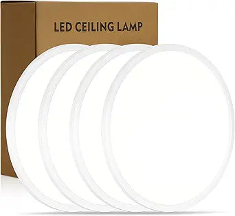 14.9 Inch 4PK LED Flush Mount Ceiling Light, ETL ,32W, 3343LM, 3000K/3500K/4000K/5000K/6500K CCT Selectable, 0.66in Ultra Thin Round Flat Panel Ceiling Light Fixture for Bedroom, Kitchen, (White)