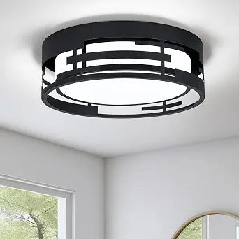6000K Round Modern Black Flush Mount LED Ceiling Light with Acrylic Shade