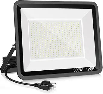 YANYCN 300W LED Flood Light Outdoor,2000W Equivalent 5000K Daylight White Super Bright FloodLight with Plug,43500LM IP66 Waterproof Commercial Lighting for Sports Fields,Counts,Arena,Stadium