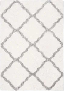 SAFAVIEH Parma Shag Collection Runner Rug - 2'3" x 5'3", Cream & Grey, Moroccan Trellis Design, Non-Shedding & Easy Care, 1.2-inch Thick Ideal for High Traffic Areas in Living Room, Bedroom (PMA521A)